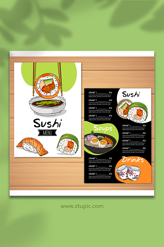 彩绘美味寿司菜单矢量素材