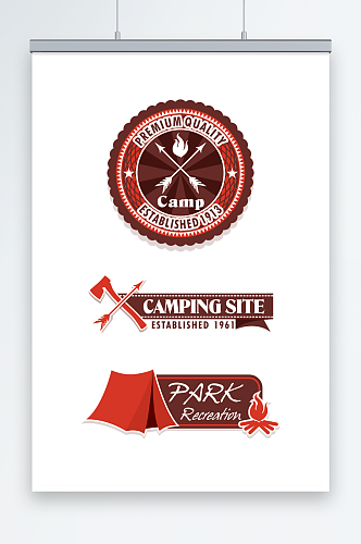 欧式露营野营标签图标元素