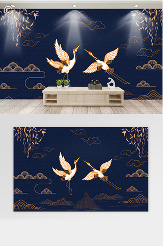 中国风仙鹤背景墙