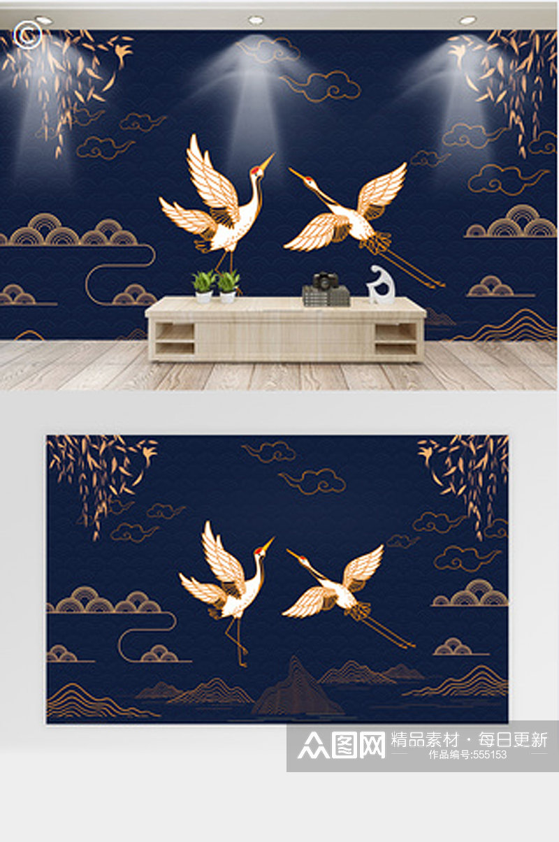中国风仙鹤背景墙素材