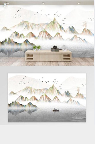 中国风山水水墨背景墙