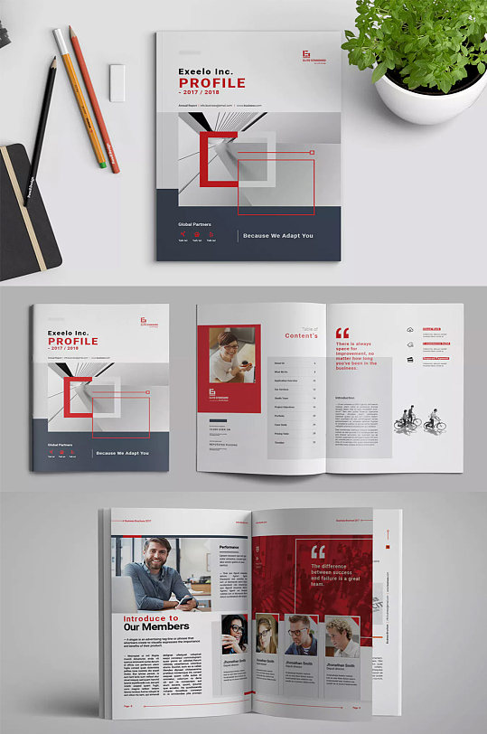 红色大气简约画册设计 书籍目录设计