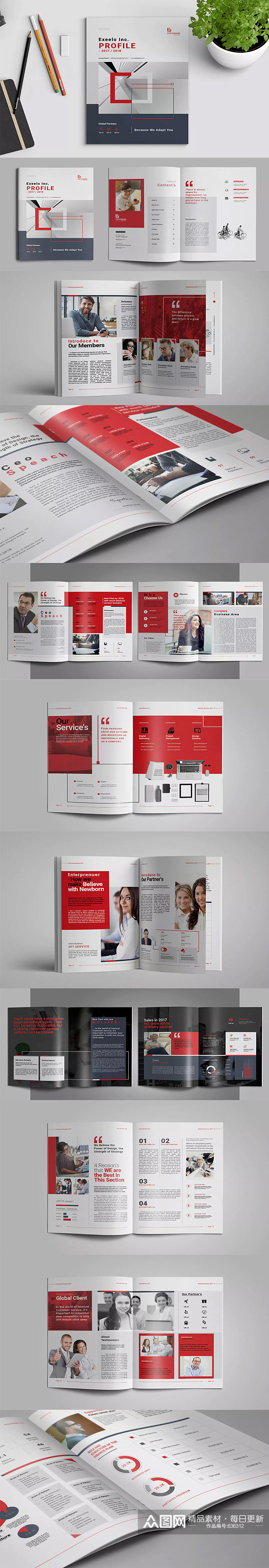 红色大气简约画册设计 书籍目录设计素材