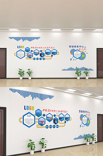 蓝色照片企业文化墙