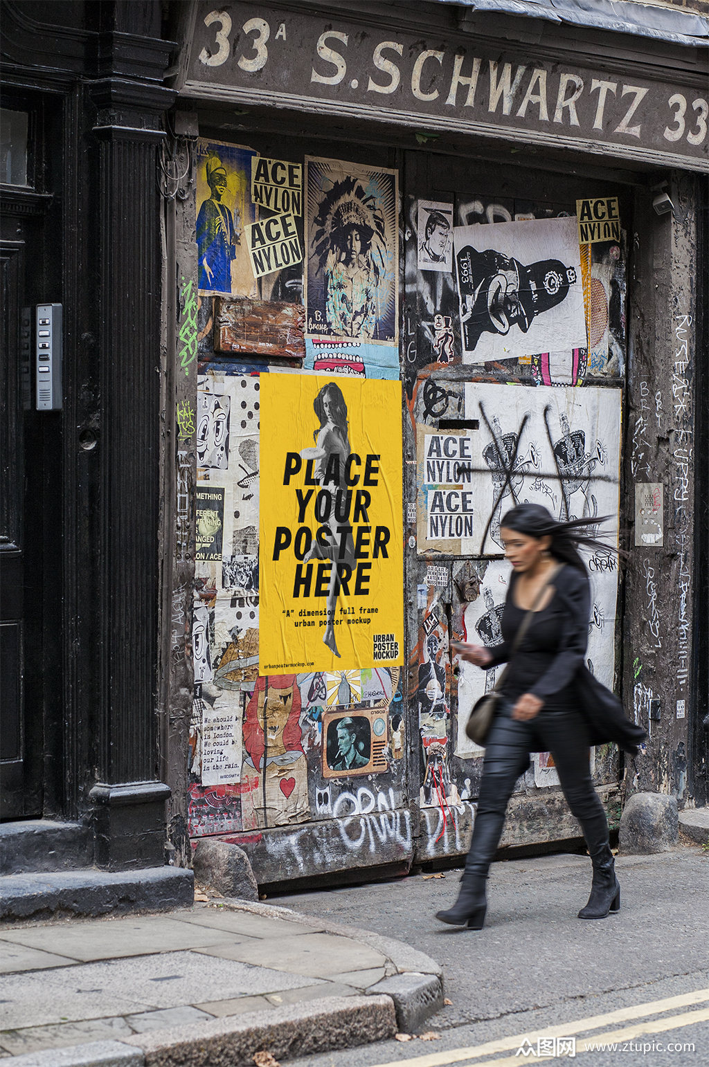 街头街道墙壁海报展示实拍图贴图样机