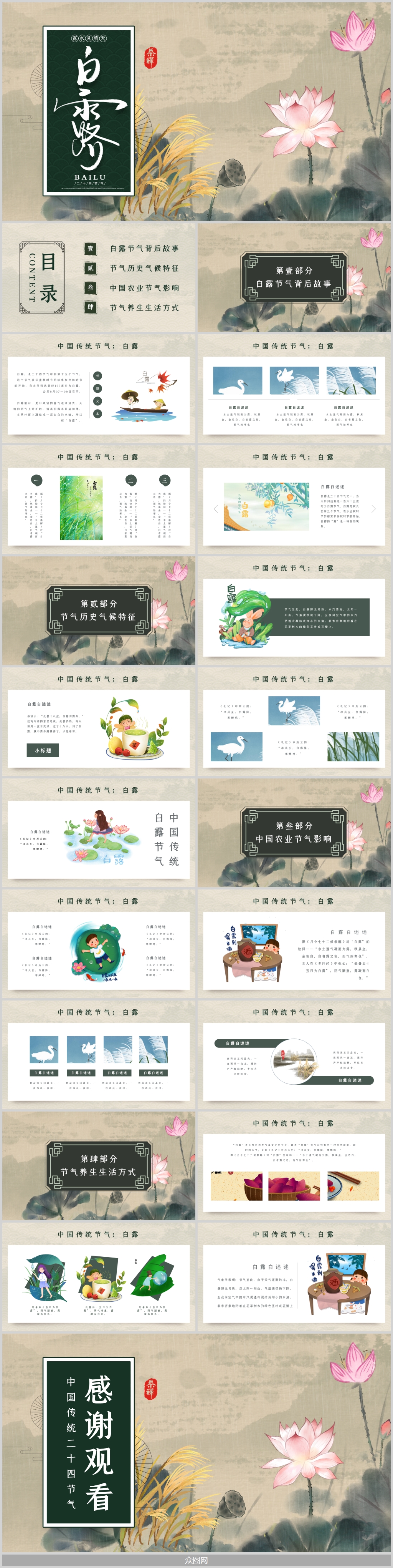绿色中国风白露节气节日PPT素材