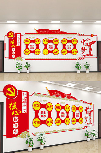 红色大气社会主义核心价值观中国梦文化墙