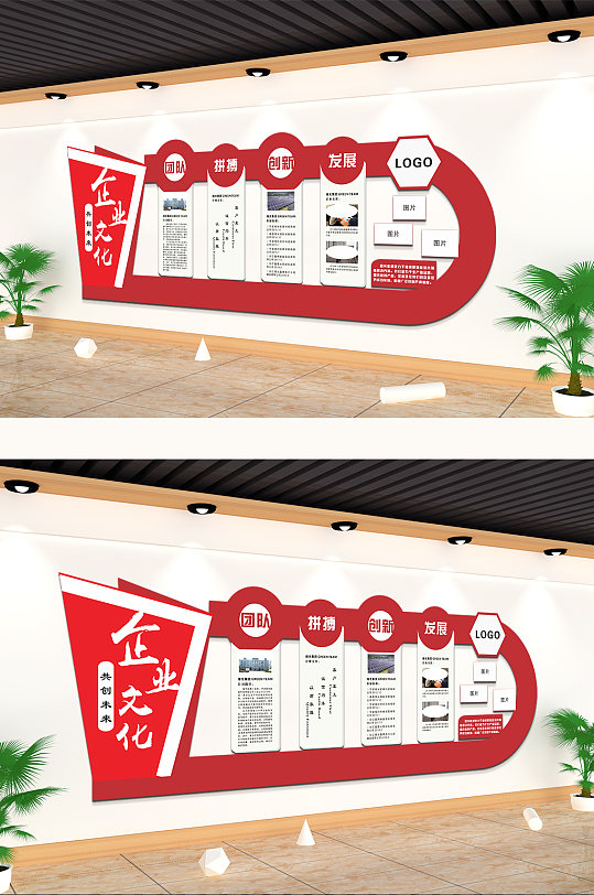 红色大气企业文化简介大事记文化墙