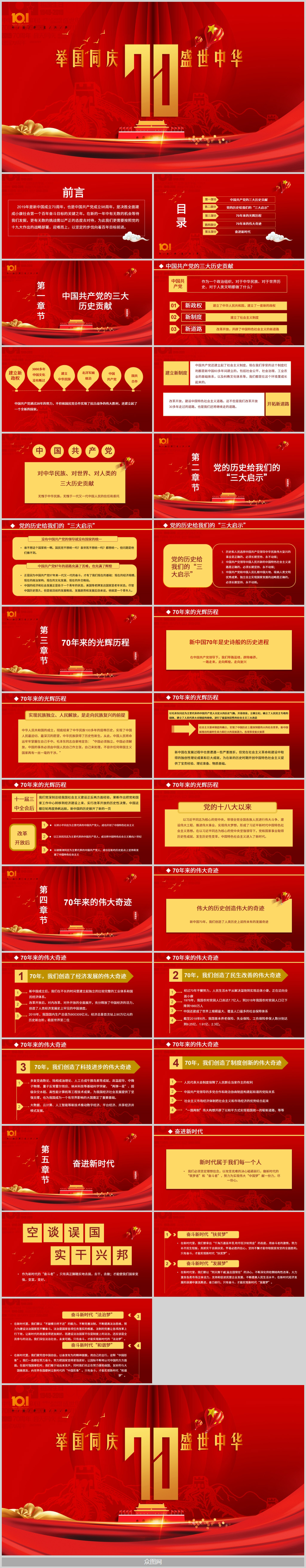 红色金色举国同庆国庆节庆典PPT素材