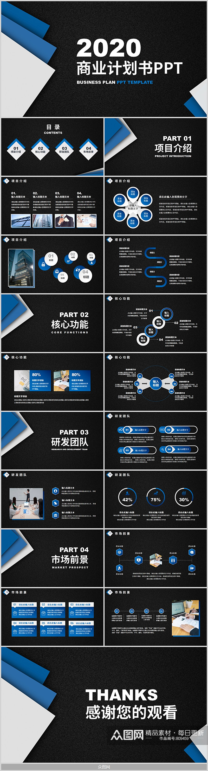 蓝色极简商业项目计划书PPT素材