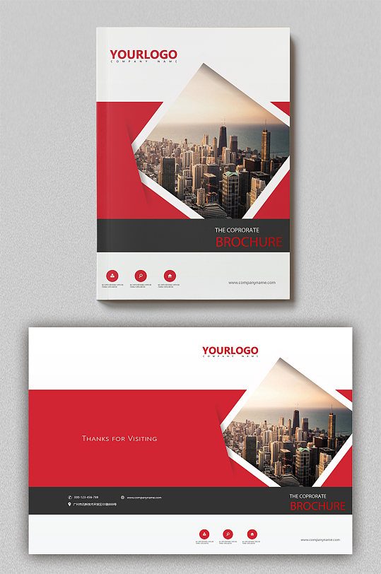 红色大气简约几何线条画册封面-众图网