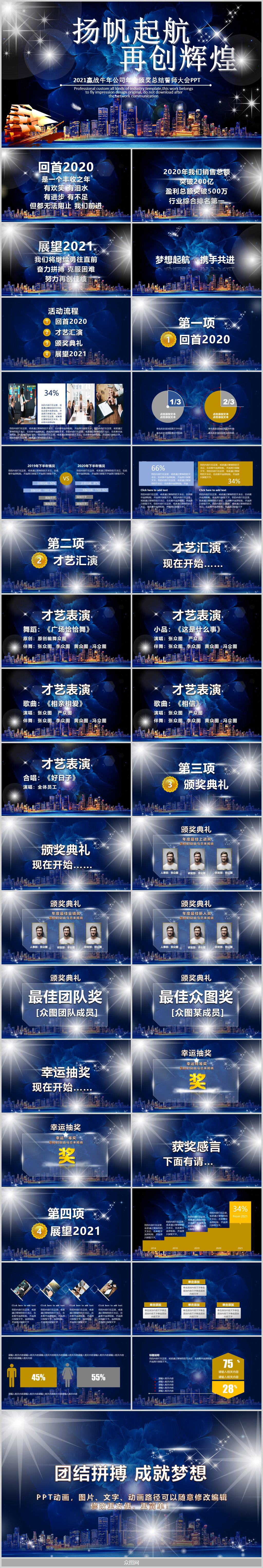 赢战公司年会颁奖总结誓师大会PPT素材