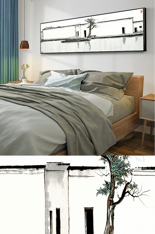 新中式水墨画吴冠中江南水乡-众图网