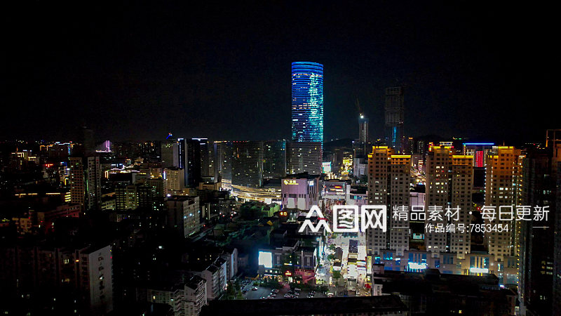 江苏苏州城市夜景苏宁广场夜景灯光航拍素材