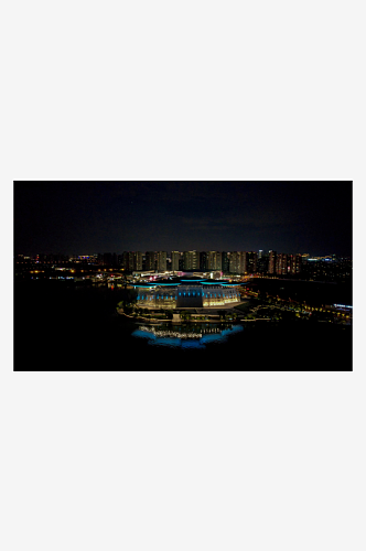 江苏无锡城市建筑夜景灯光航拍图