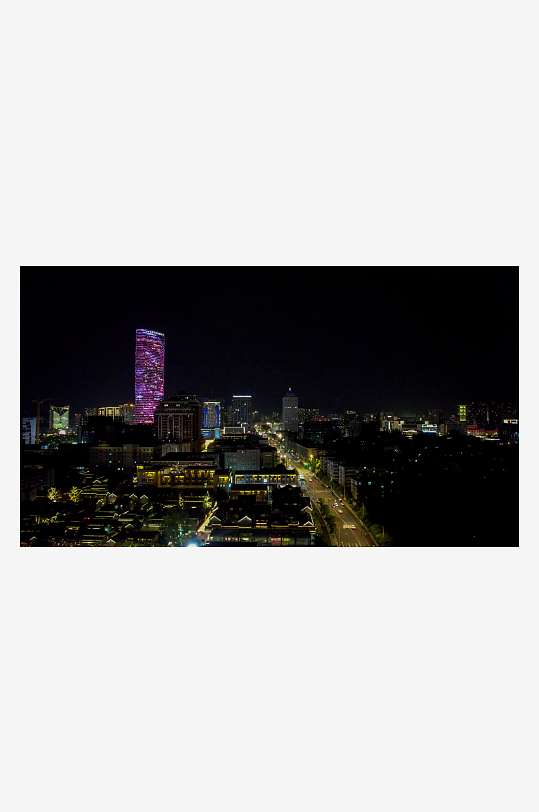 江苏苏州城市夜景苏宁广场夜景灯光航拍