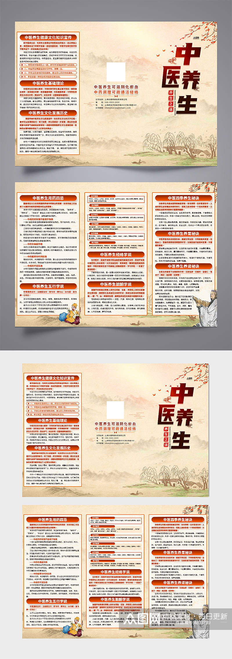 中国风中医养生保健三折页素材