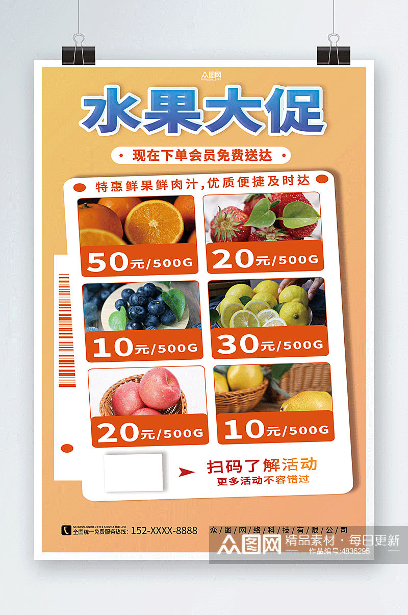新鲜水果宣传新鲜水果促销价目表摄影图海报素材