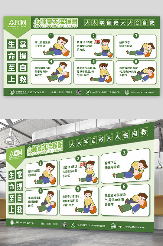 生命至上心肺复苏流程图展板