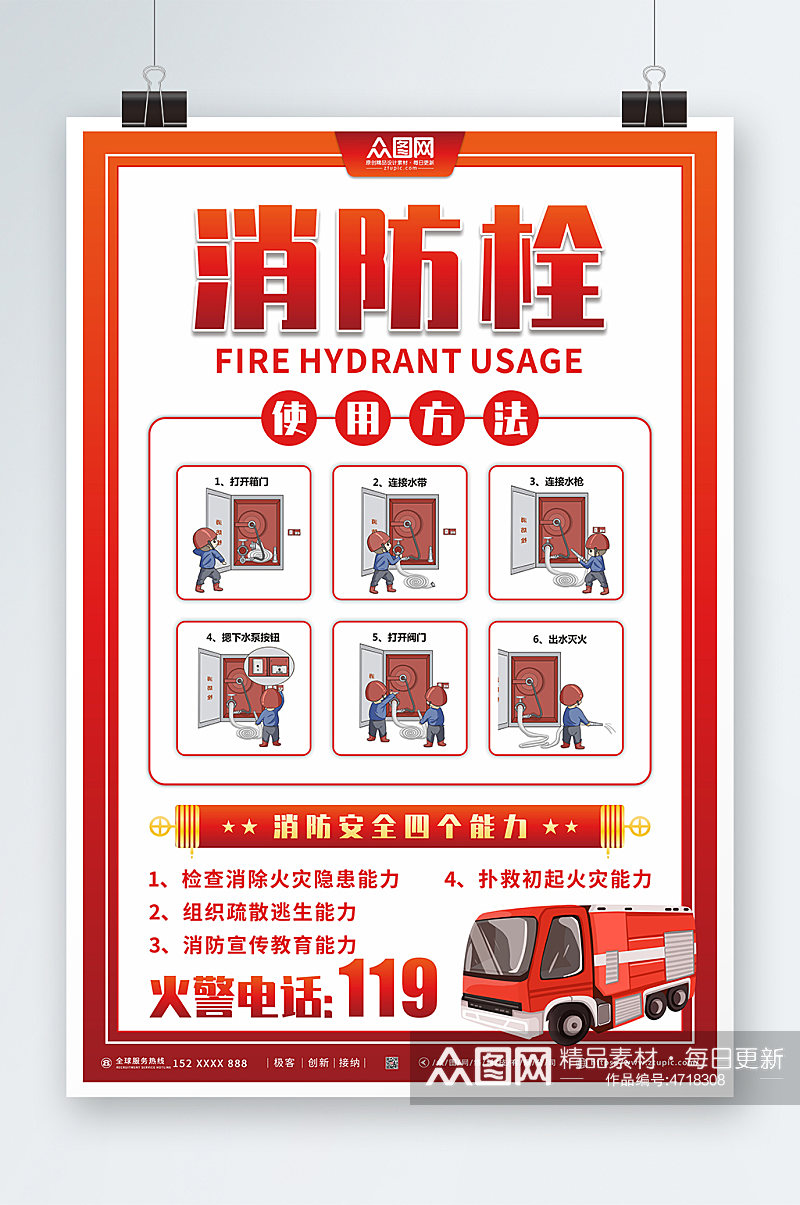 消防文化消火栓消防科普知识海报素材