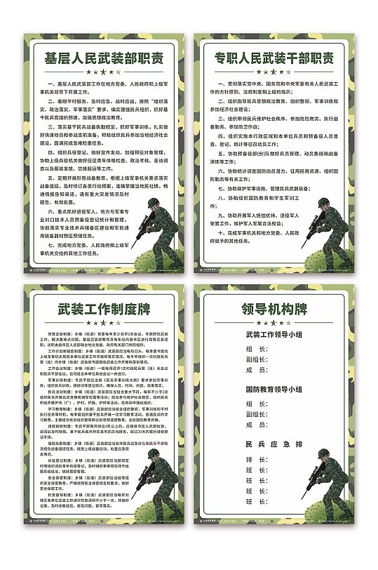 军队文化人民武装部全套系列制度牌海报