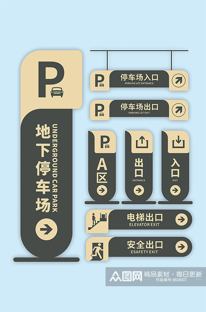 车辆进出口停车场指示牌导视素材