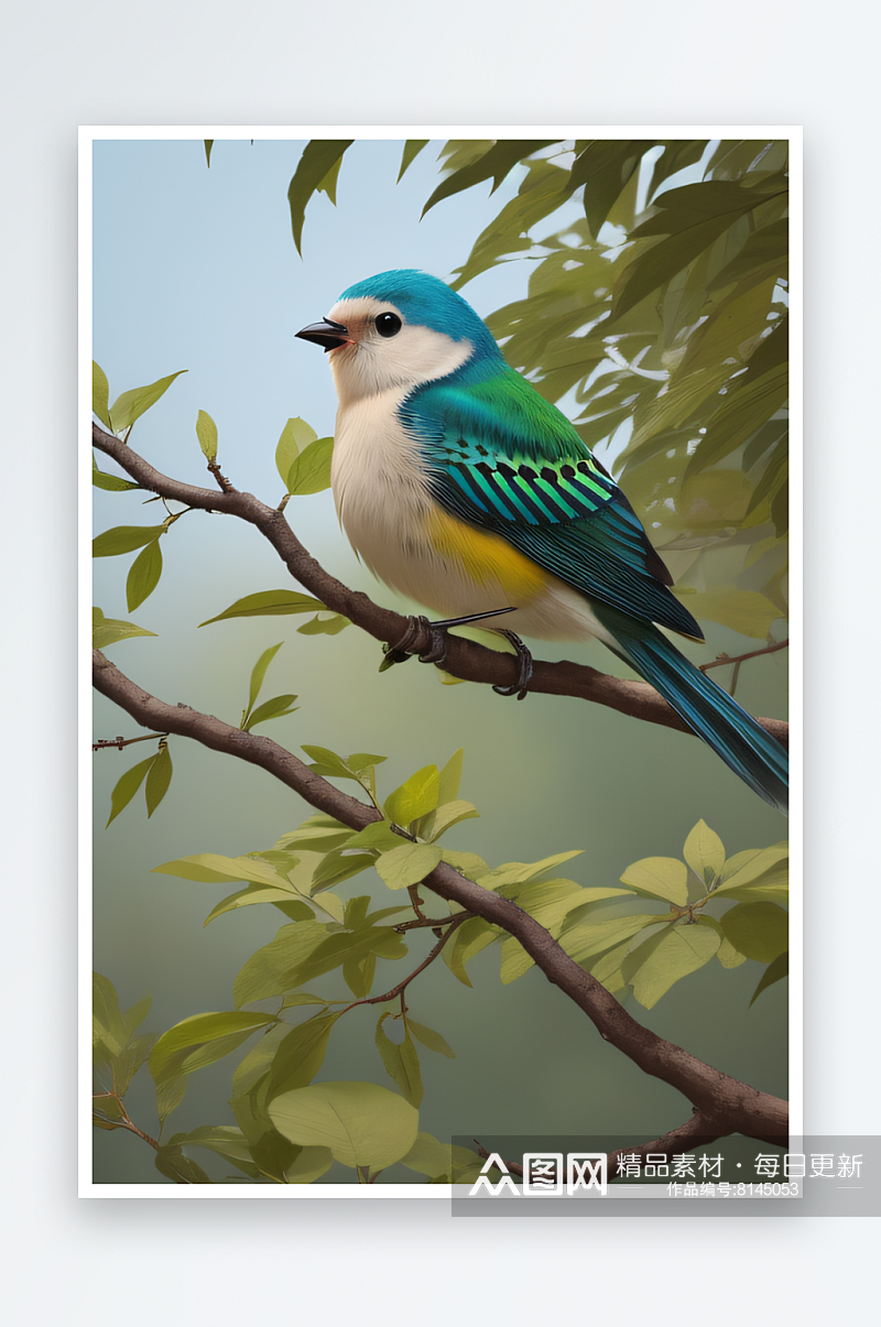 树上的小鸟的自然绘画艺术素材