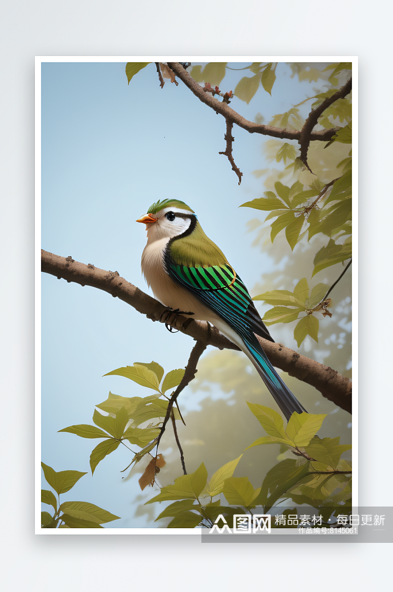 树上的小鸟的自然绘画艺术素材