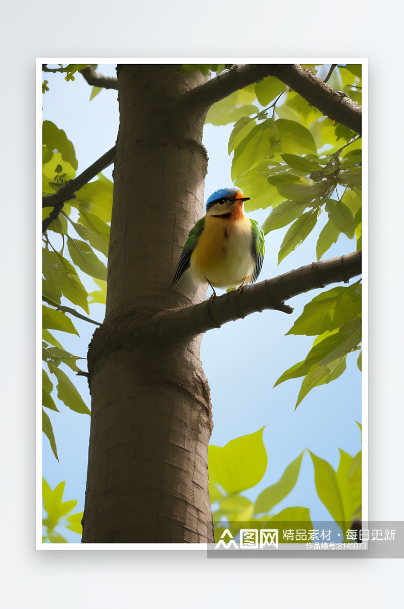 小鸟与大树的自然细节描绘素材