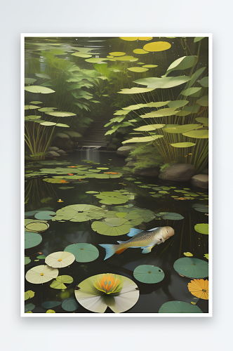 池塘里的鲤鱼传统水墨之美
