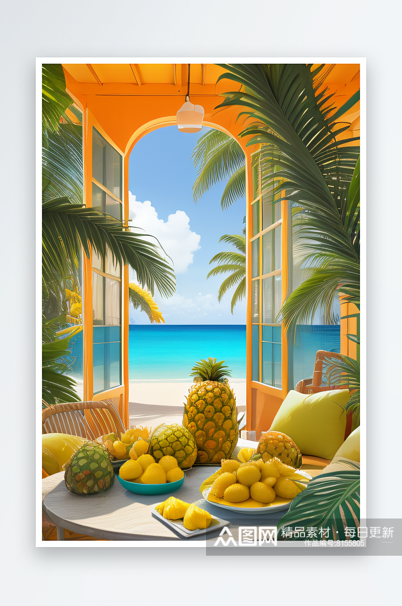 阳光热带菠萝的独特风情素材