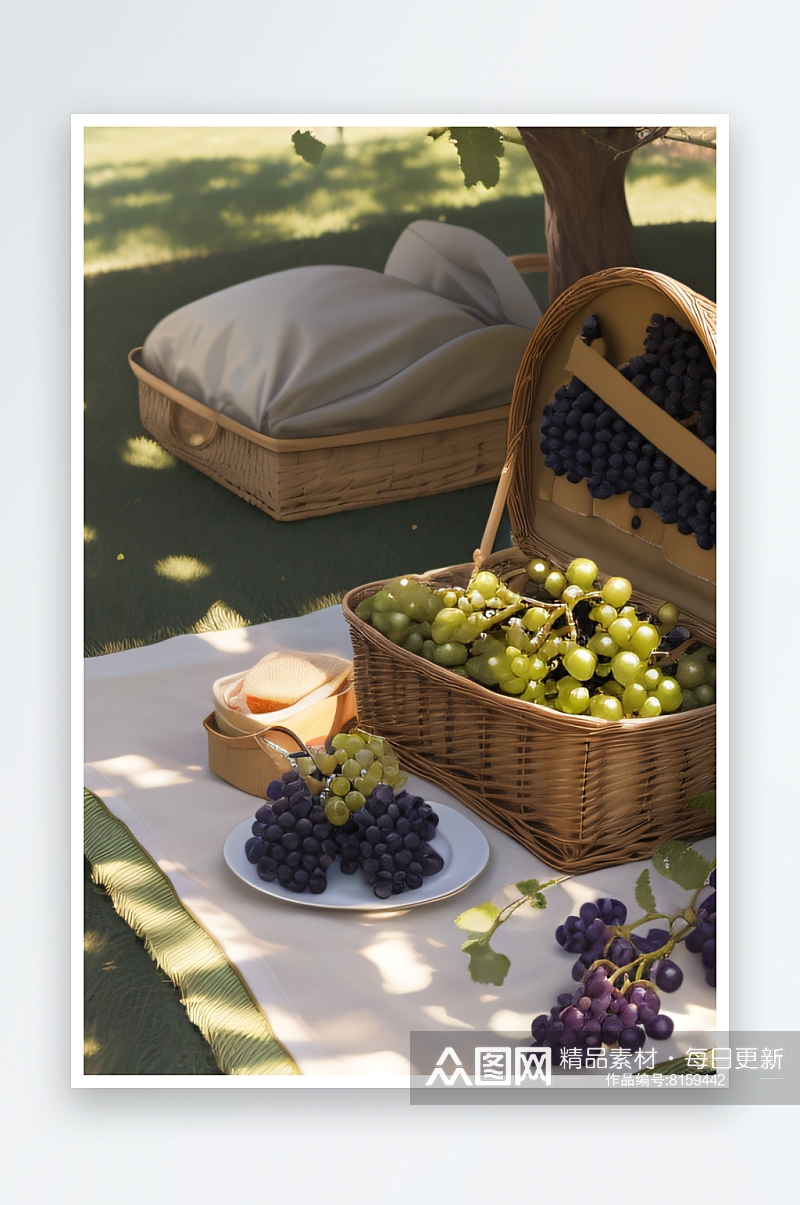 葡萄园野餐绿葡萄的宁静时光素材