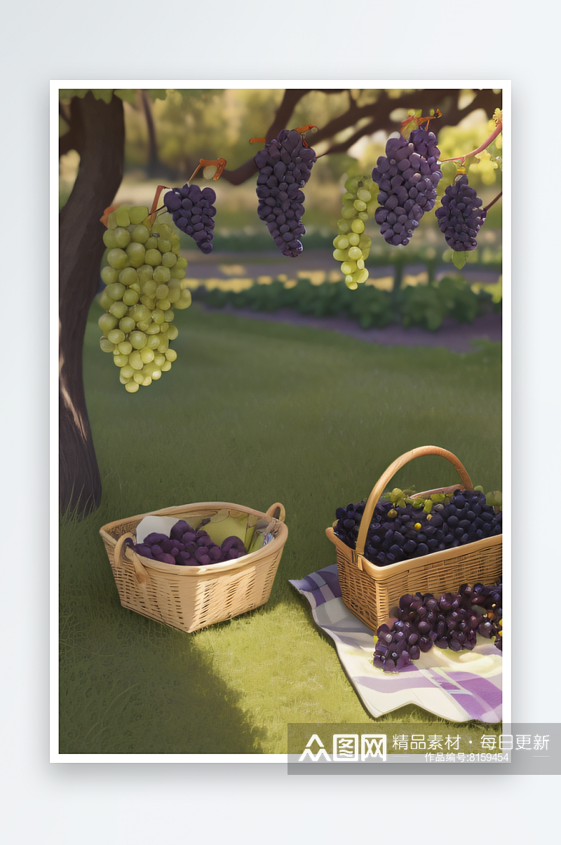 葡萄园野餐绿葡萄的宁静时光素材