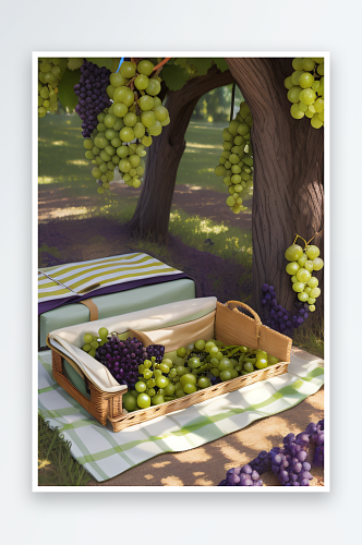 葡萄园野餐绿葡萄的宁静时光