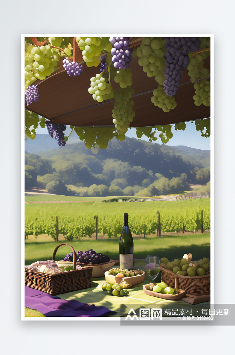布满葡萄藤的野餐绿葡萄的欢乐时光素材