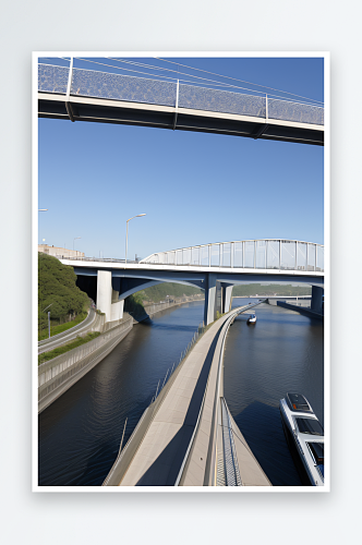 现代桥梁连接城市两岸车流不息