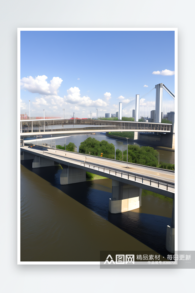 大型现代桥梁跨越大河串联城市素材
