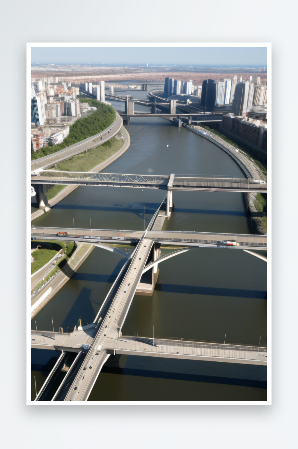 大型现代桥梁跨越大河串联城市素材
