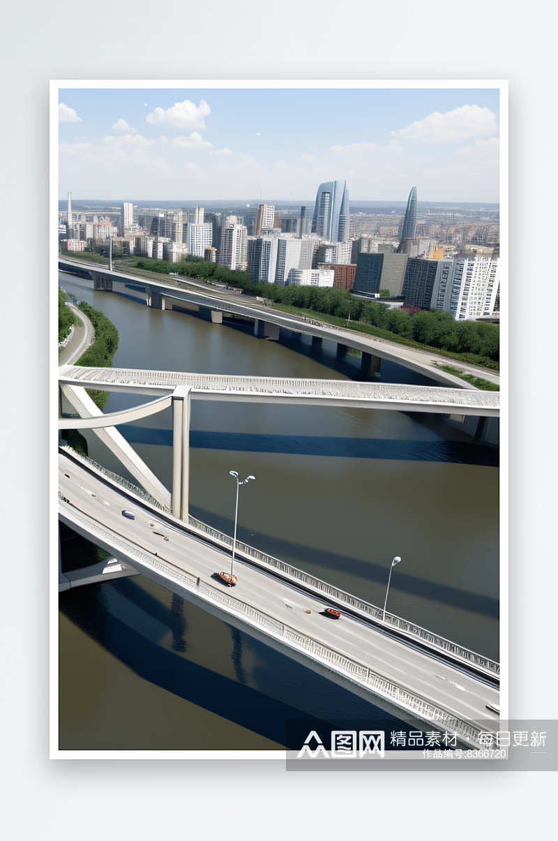 高架桥横跨大河畅通城市交通素材