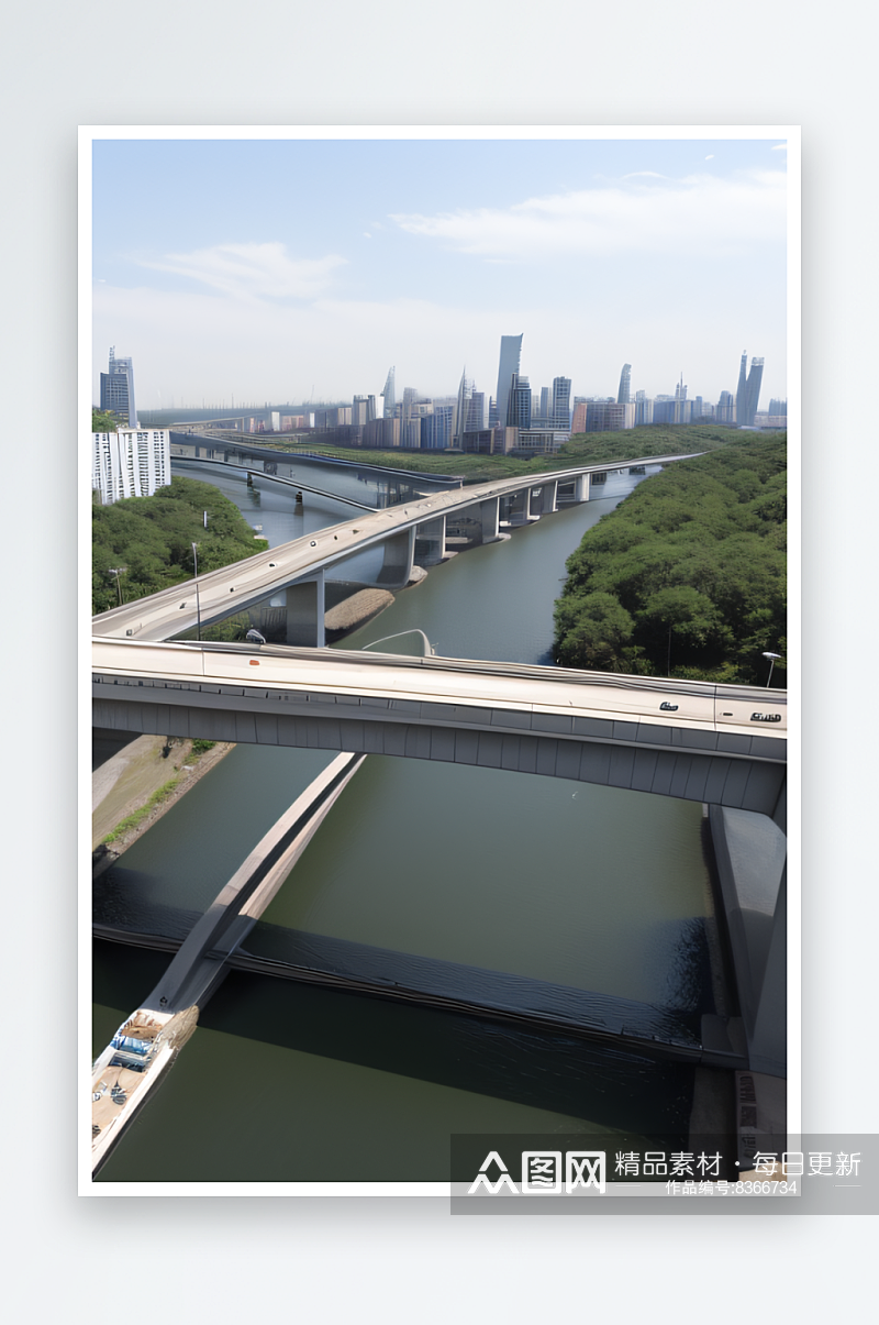 巨型桥梁横跨大江连接城市要道素材