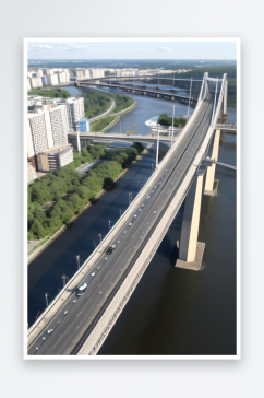 巨型桥梁横跨大江连接城市要道