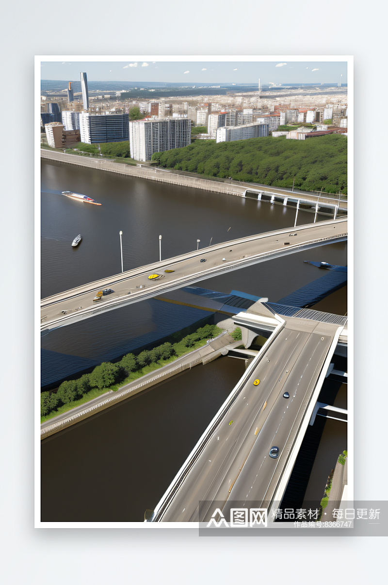 巨型桥梁横跨大江连接城市要道素材