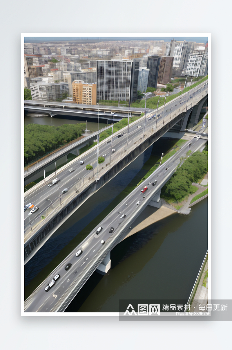 现代化桥梁串联城市车流繁忙素材