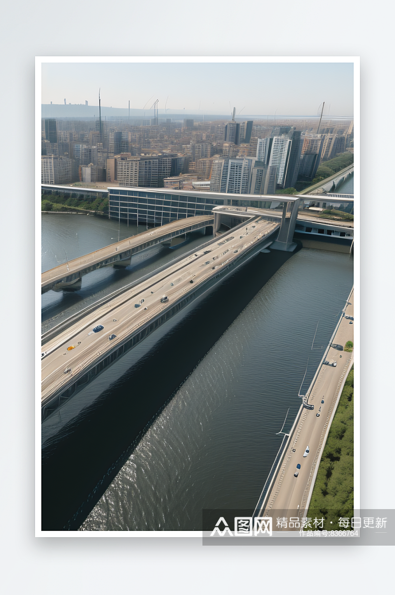 现代化桥梁串联城市车流繁忙素材