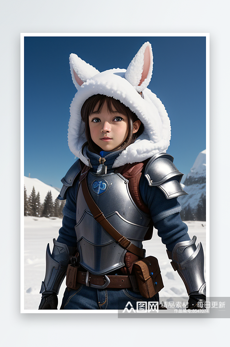 可爱的雪兔探险家素材