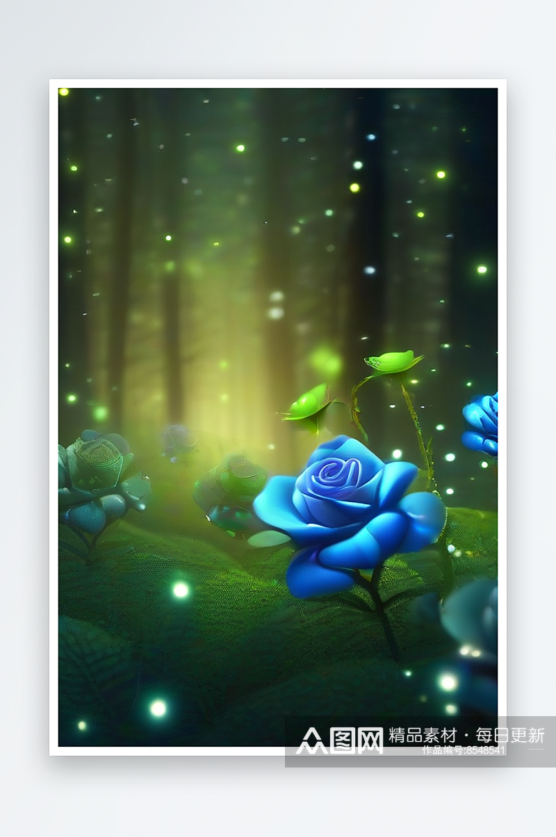 星光点缀的蓝玫瑰美景素材