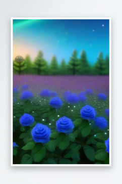 星光点缀的蓝玫瑰美景