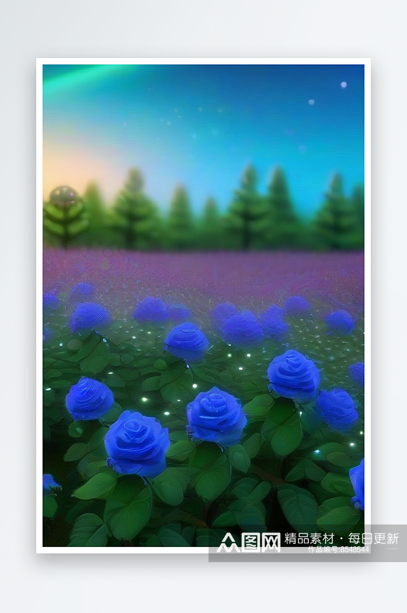 星光点缀的蓝玫瑰美景素材