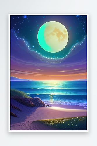 月光照耀下的海滩与星海