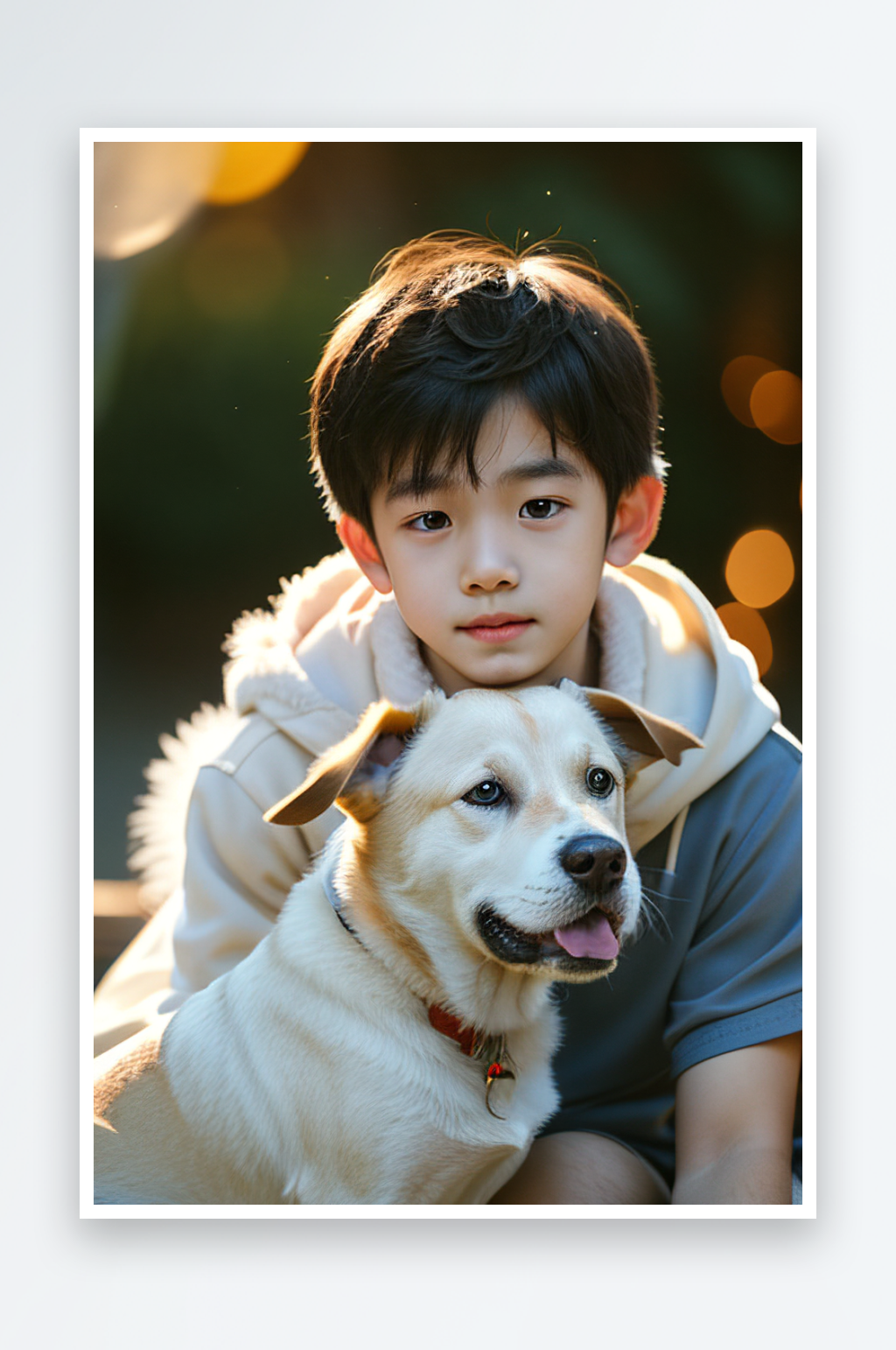 心有灵犀男孩与狗的画像图案素材